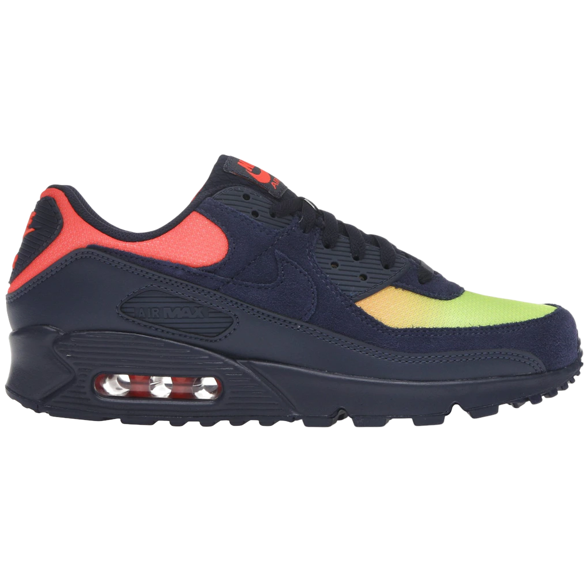 Nike Air Max 90 Blackened Blue Lemon Venom Hyper Crimson Gradient