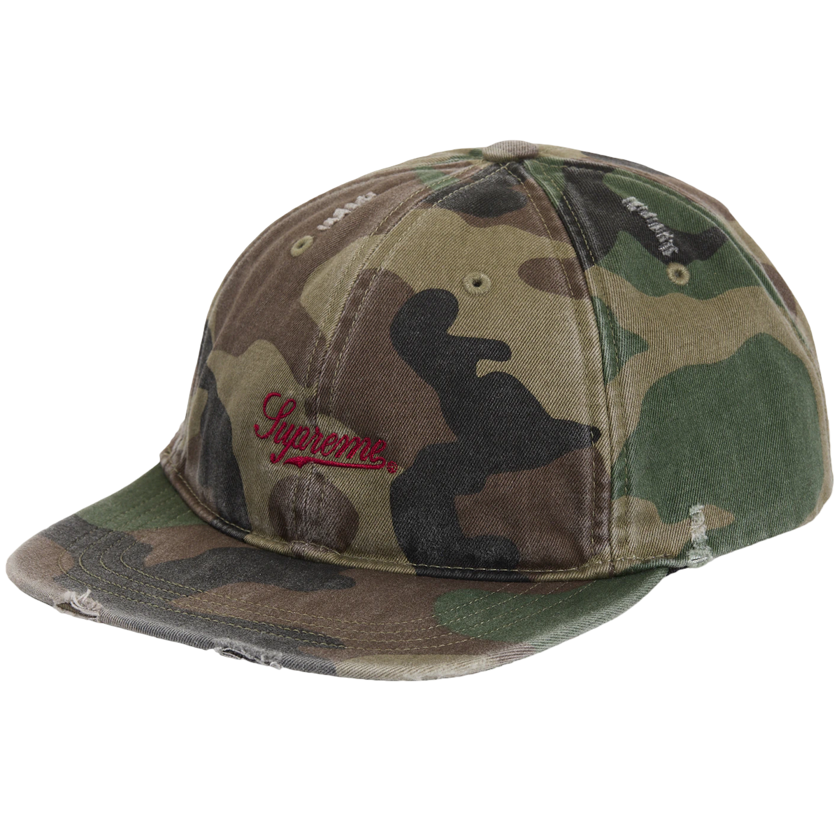 Supreme Distressed Script 6-Panel Woodland Camo